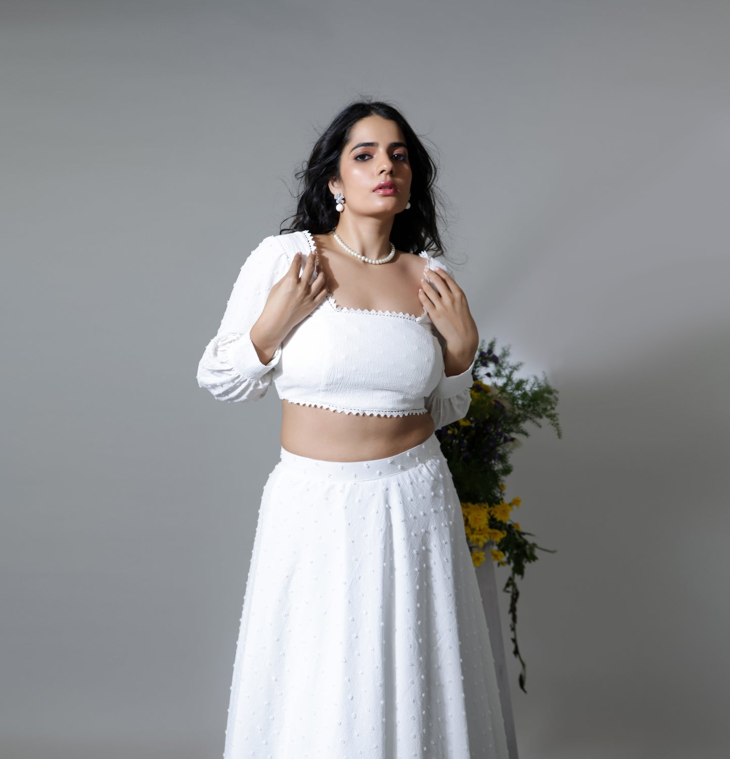 Pearl White Embroidered Lehenga Set