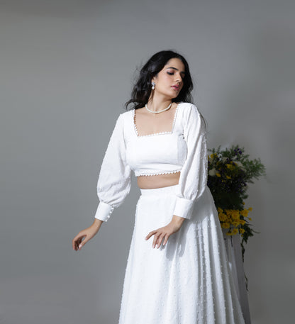 Pearl White Embroidered Lehenga Set