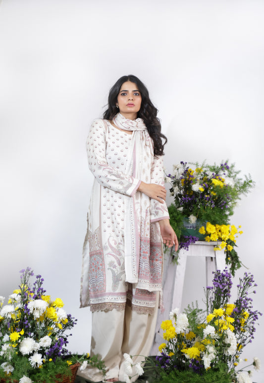 Pashmina Ivory Grace Digital Print Kurta Set with Dupatta