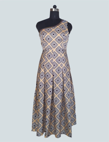 Asymmetric Neck Sleeveless Dress with Geometric Patterns