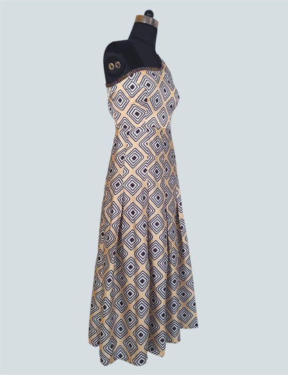 Asymmetric Neck Sleeveless Dress with Geometric Patterns