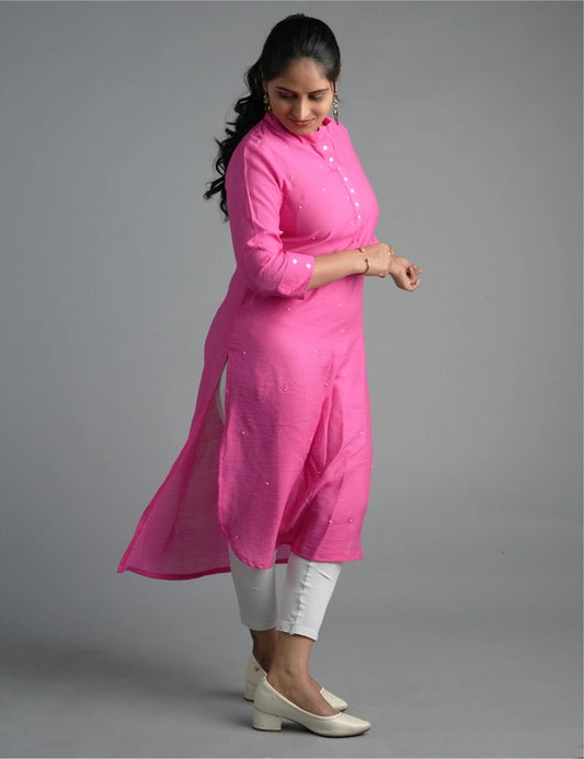 Bead-Embellished Round Neck Kurta