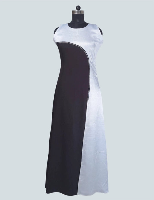 Elegant Black and White Sleeveless Maxi Dress