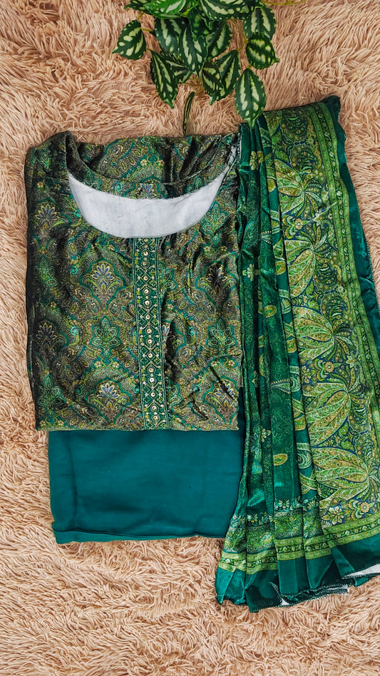 Pashmina Light Green Pure Velvet Digital Print Kurta Set