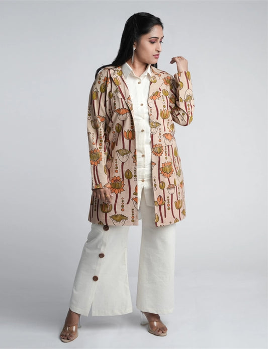 Women Long Sleeve Floral Jacket Featuring Front Button Design