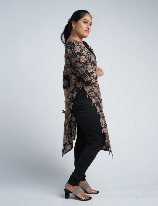 Midnight Blossom Cotton Floral Print Straight Kurta