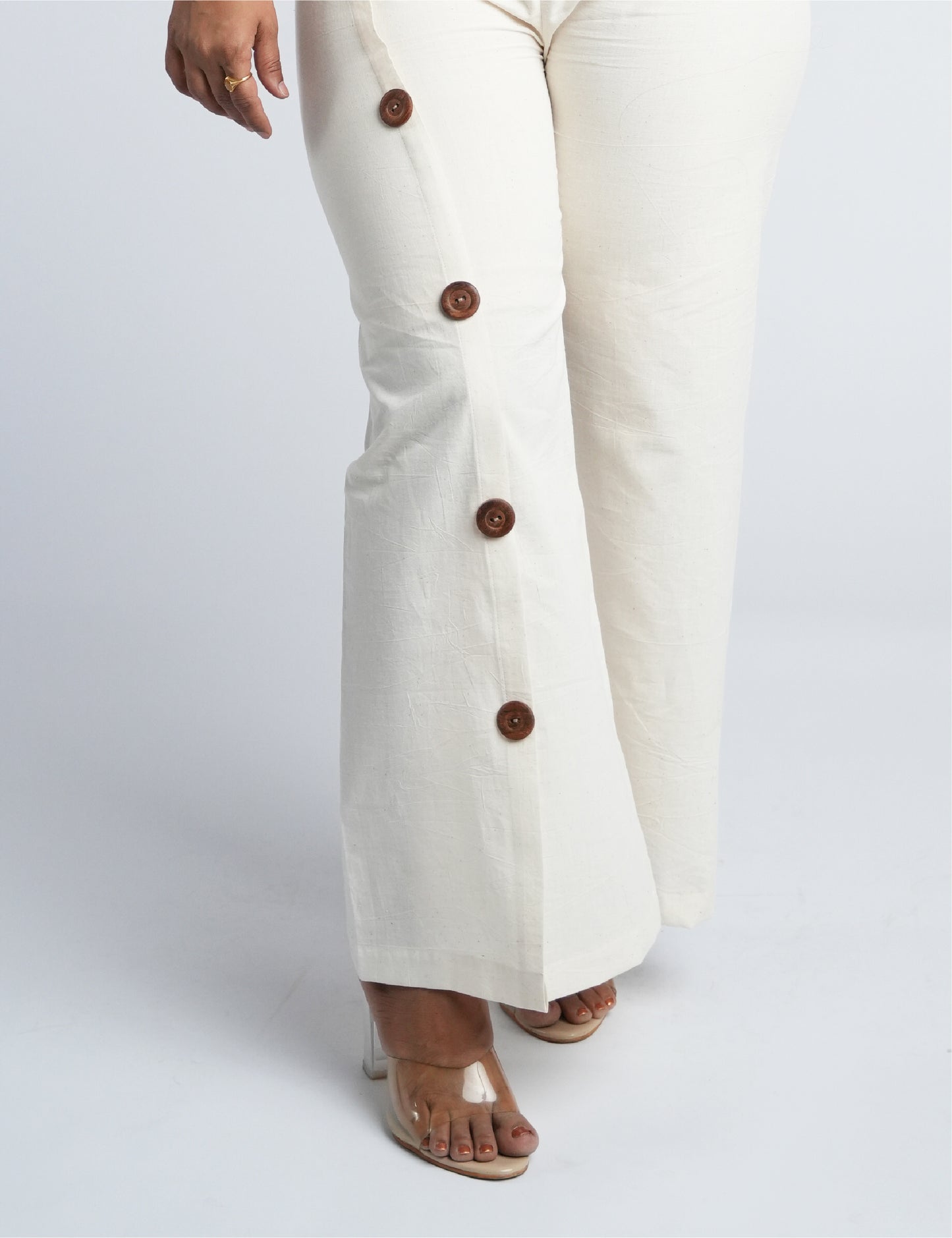 women Ivory Wide-Leg Pants & Button-Detail Sleeveless Top Set