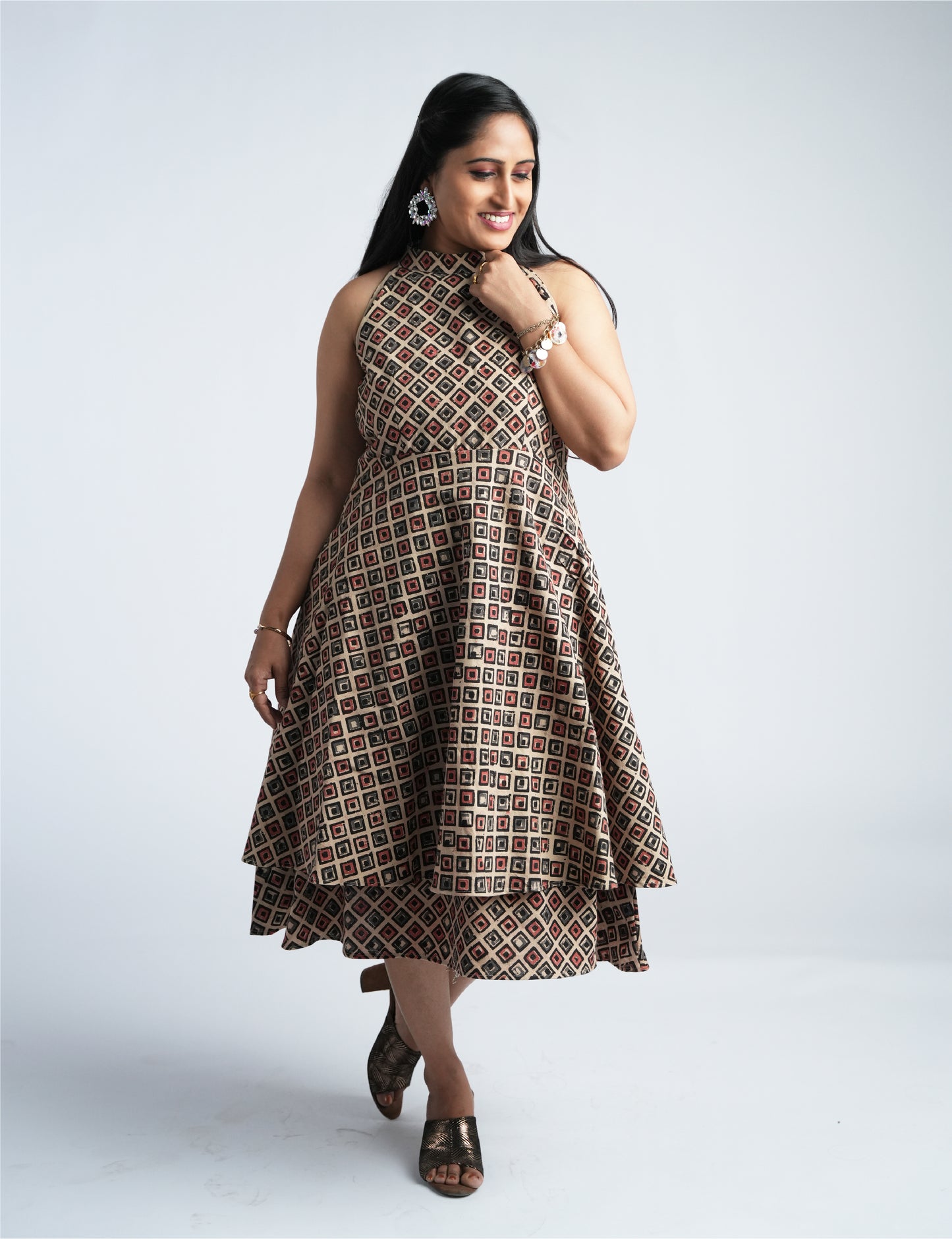 Women’s Kalamkari Block Printed Sleeveless Shift Dress