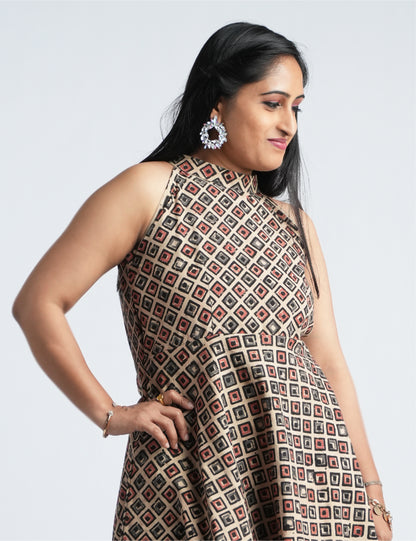 Women’s Kalamkari Block Printed Sleeveless Shift Dress