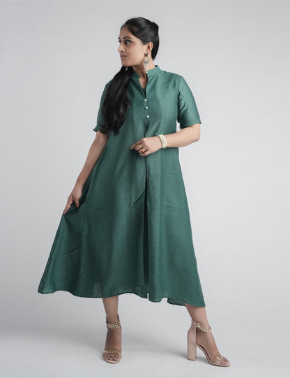 Women A-Line Dress- Green Solid