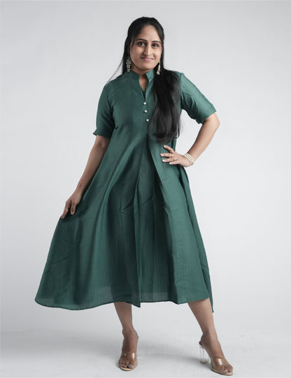 Women A-Line Dress- Green Solid