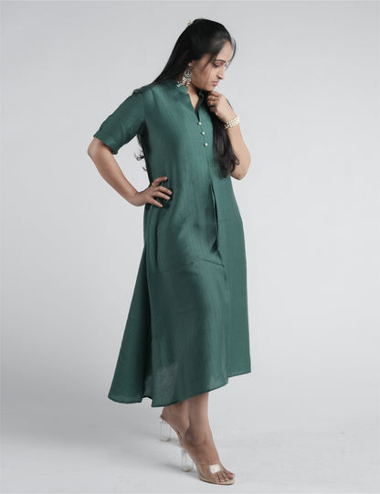 Women A-Line Dress- Green Solid