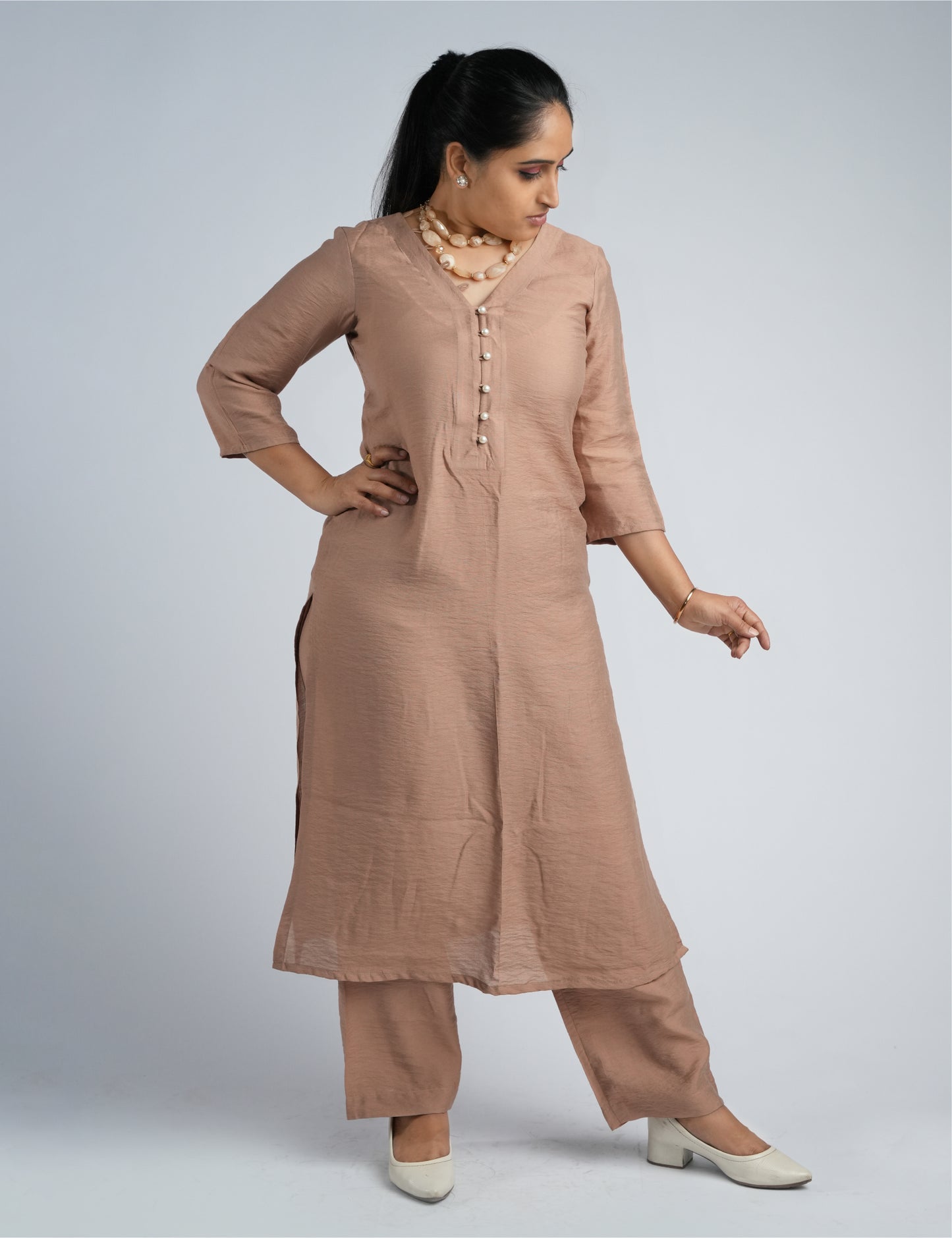 Women Beige Kurta Palazzo Set