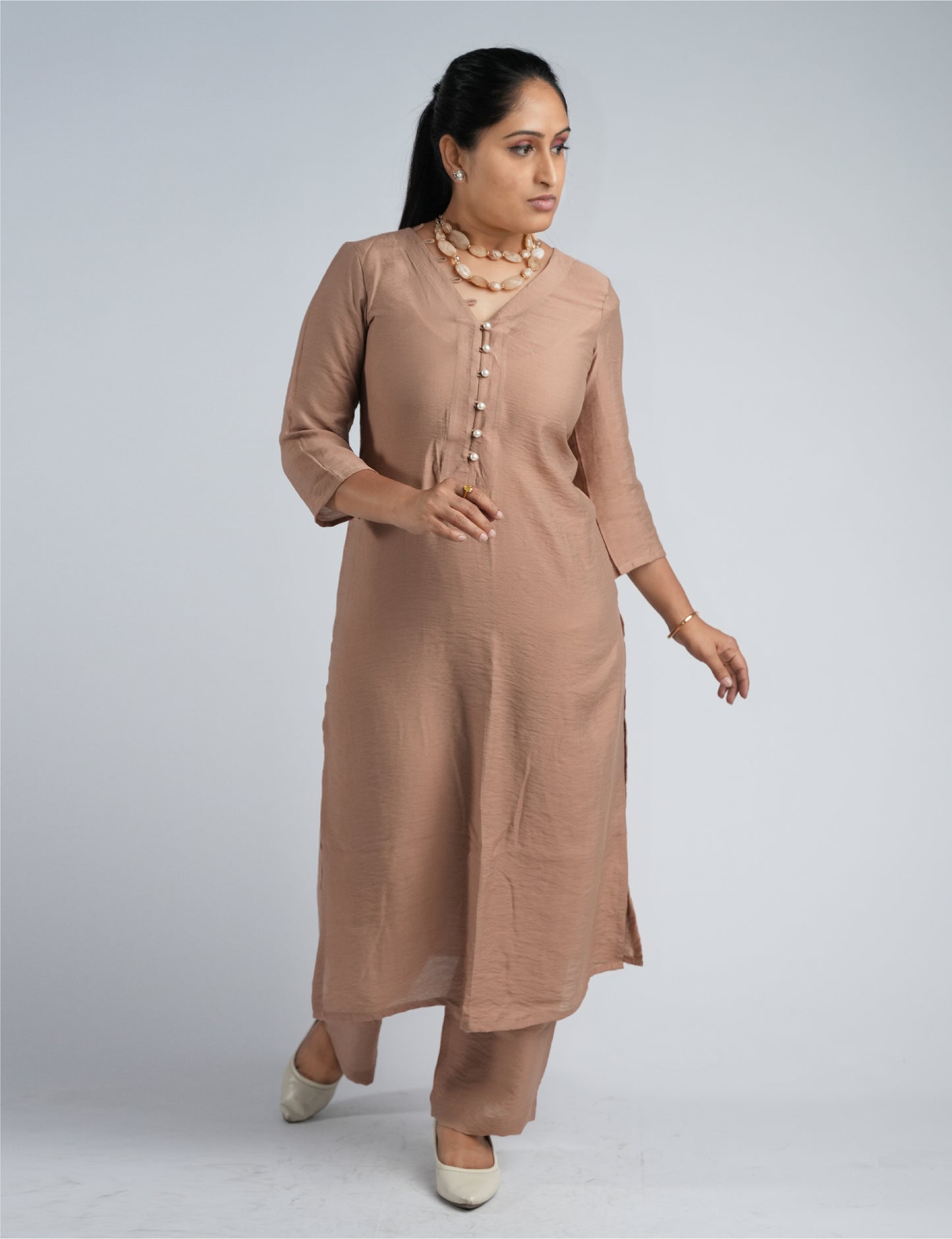 Women Beige Kurta Palazzo Set