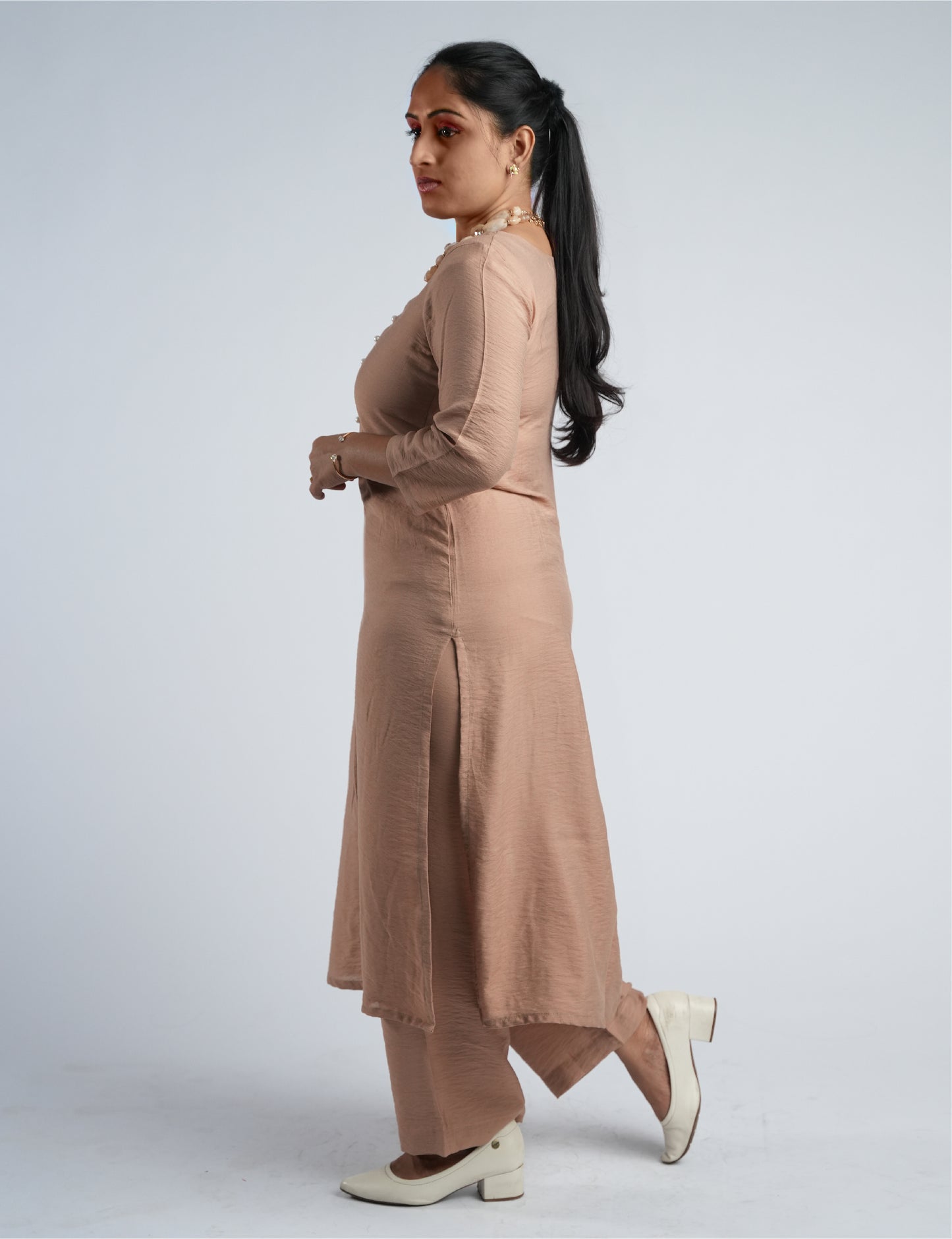 Women Beige Kurta Palazzo Set