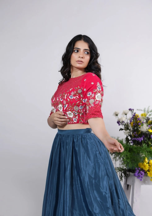 Solid Stitched Lehenga & Crop Top