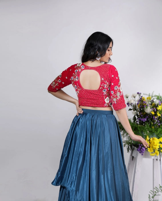 Solid Stitched Lehenga & Crop Top