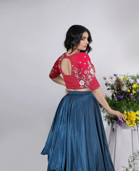 Solid Stitched Lehenga & Crop Top