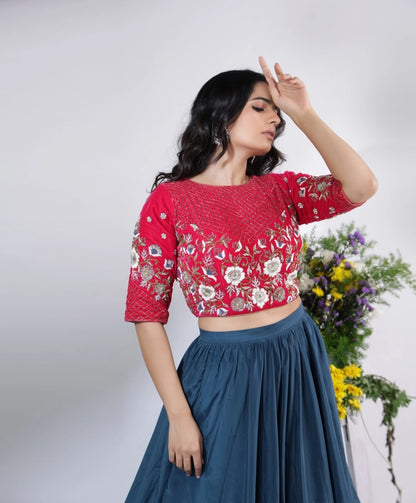 Solid Stitched Lehenga & Crop Top