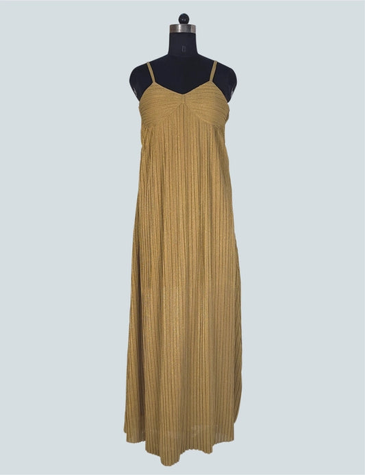 Strappy Pleated Marigold Maxi Dress