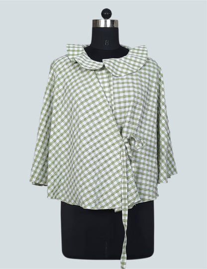 Checkered Mint Collar Top