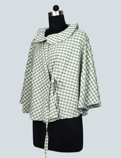 Checkered Mint Collar Top