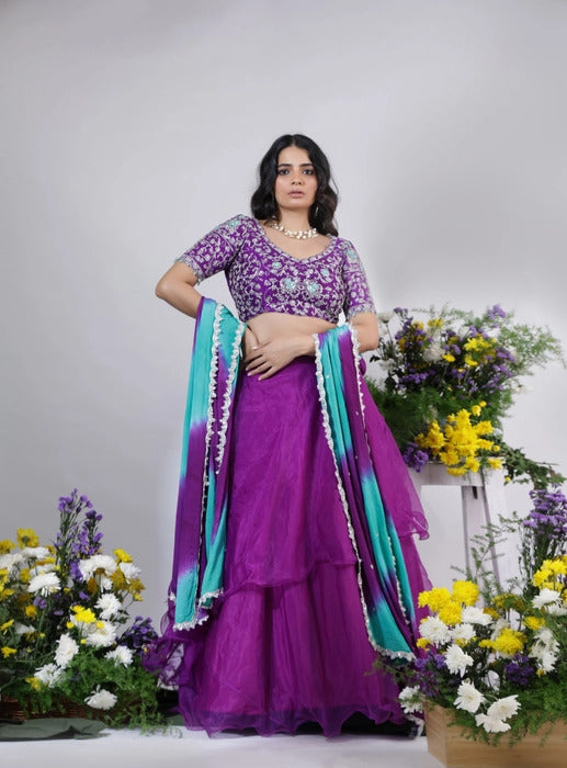 Heavily Embroidered Silk Lehenga Choli Set